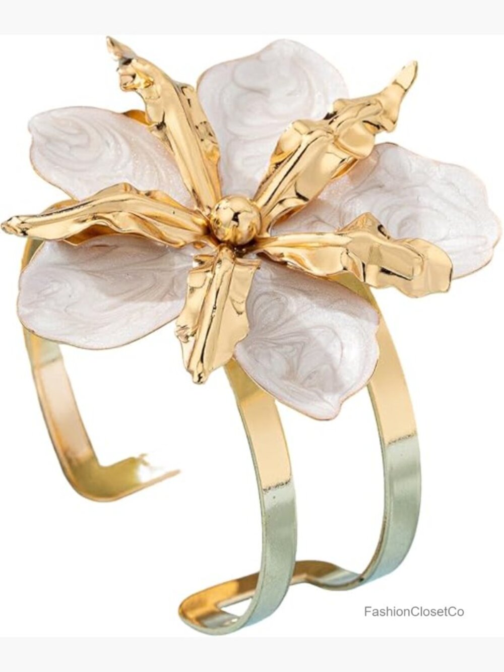 Chunky Gold Flower Cuff Bracelets Wide Hammered Bangle Jewelry